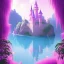 Placeholder: a pink castle, magical crystal pink castel, vertical light, pink and blue wisteria , pink vertical, blue lake,sharp, background vertical blue gradient vertical, elegant, highly detailed, artstation, concept art, smooth, sharp focus, illustration, 8k, splash art, wallpaper, key visual