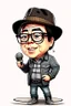 Placeholder: Drawing of Gustavo Petro serious with hat, jeans and shirt speaking in a speech full body chibi