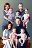 Placeholder: A family painting of a beautiful modern family with two parents and five kids, photo - realistic