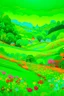 Placeholder: A neon green hilly fields with flowers painted by Xul Solar