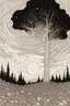 Placeholder: Peaceful, Jean Giraud, night sky filled with galaxies and stars, trees, flowers, black ink, one-line drawing, sharp focus, 8k, 3d