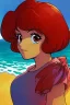 Placeholder: 1girl, retro anime, 80's, redhead,portrait synth-wave colored, beach