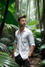 Placeholder: the man with white shirt in jungle