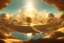 Placeholder: futuristic landscape, uninhabited planet, shiny transparent domes, several suns, magnificent golden light, magnificent trees and nature