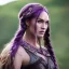 Placeholder: viking queen with purple armor, delicate purple braided hair, white flowing dress, highly detailed, 8k, ambient light, megan fox