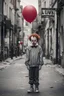 Placeholder: sad boy like Pennywise in the street Holding a balloon