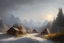 Placeholder: Peder Monk Monsted style, dirt road in the middle, in a distance of snowy mountains