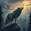Placeholder: image of a large wolf high above the city