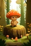 Placeholder: Vector image of a cute, young and agile character of a mixed animal, mixed acorn, standing in a Nordic forest with big rocks, moss and mushrooms in the background