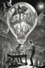 Placeholder: news paper journalist harlequin playing burning chess geese dinosaur reptiles in very bright light bulb factory on the docks with twisted ladders in a confused look on his face in front of a huge glass prism clock with angels, in the style of Escher