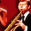 Placeholder: eyes closed REd-haired ron howard as richie from happy days Is playing the saxophone with his "eyes closed", rock band, saxophone lips