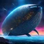Placeholder: Bigger! Wilder! Whoa! this whale spaceship passes over the camera, it is an hybrid between code and metal: a gigantic metallic structure covered by cryptic code. The metallic surface gleams in the space void, reflecting the harsh rays like a mirror. The cryptic code, a language unknown to any human, glows softly, pulsating with an otherworldly energy.