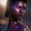 Placeholder: full face shot, masterpiece, best quality, dark skinned, sparkling eyes, fluorescent skin,purple-dark makeup, armed with bullet guns, highly detailed body, sun light, 4K, RAW, depth of field, high contrast, realistic details, 24mm