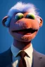 Placeholder: Waist up muppet Portrait, Vladimir Putin as muppet doll, Blue suit, photo studio, blue background, unreal engine 5, concept art, art station, god lights, ray tracing, RTX, lumen lighting, ultra detail, volumetric lighting, 3d.