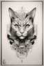 Placeholder: Create a captivating modern 2d ink tattoo design for print , prestigious Sacred Cat using the elegant influences of japan art style, for print, dynamic elements from fashion and design, and bold Japanese contemporary art aesthetics, framing centered in the center, distanced from the edges of the paper perimeter, perfect anatomy, bauhaus, Divine Proportion,