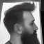 Placeholder: moody tiny charcoal side profile portrait of a bearded man, smudged charcoal, side on profile, charcoal portrait, artistic black and white profile portrait, delicate, highly detailed, chiaroscuro, beautiful composition, delicate arrangement, aesthetic, soft lighting, tender