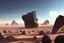 Placeholder: person, exoplanet in the horizon, big stones, cliff, science fiction, epic scene.