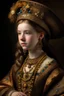 Placeholder: This girl maintains a status in high society, wears a long, luxurious dress in the style of the 17th century with embroidery from expensive fabrics. She has a lush hairstyle, decorated with various jewelry, on her head she wears a hat decorated with decorative elements, and also prefers to wear jewelry made of precious metals and stones. She has refined and smooth gestures, restrained facial expressions, a gentle smile, graceful eyes and a languid voice.