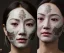 Placeholder: Realistic image. face japanese porcelain mask. 4k resolution, intricate details, ornate details, soft lighting.