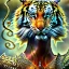 Placeholder: sango fantasy, fantasy magic, intricate, sharp focus, illustration, highly detailed, digital painting, concept art, matte, art germ and Boris Vallejo and kehinde wiley, masterpiece tiger long leg African beauty afro hair sexy body golden pretty lips rain background