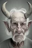 Placeholder: old man with large gray eyes and 2 horns on white hourse