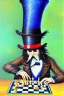 Placeholder: large hairy blue spider wearing a top hat and playing chess, neo-impressionism, trending on artstation, jungle, pastel colors,