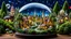 Placeholder: many glass ball with miniature detailed vintage small town in a glass sphere, surrounded by several other glass spheres, in each glass sphere a different city, village, or magical forest, wonderful miniature garden, tiny fantasy figures, miniature buildings in another transparent sphere, in the background the dim big cosmos with stars surrounds everything, beautifully shot, hyperrealistic, sharp focus, 64 megapixels, perfect composition, high contrast, cinematic, atmospheric, moody