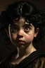 Placeholder: A portrait of a young female halfling, dark eyes, black hair, Caravaggio style