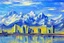 Placeholder: Sunny Day, futuristic buildings near the mountains, sci-fi, tendency to impressionism influence, realistic painting