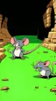 Placeholder: Tail Whip / Trip / Trick: "A cartoon rat spinning its tail, tripping a small monster or another rat, exaggerated comic motion, whimsical dungeon background, colorful, playful fantasy style."