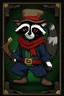 Placeholder: Remy is a raccoon with charcoal-gray fur and emerald-green eyes. He has a black mask-like pattern around his eyes. He wears a tattered dark blue bandit's outfit with a red sash and a feathered hat. Additionally, he carries a leather pouch for stolen treasures. This description is suitable for creating an image in the style of "Sly Cooper: Thieves in Time."