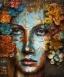 Placeholder:  an abstract painting of rusted metal and flowers, african portrait, rust, scaffolding, iron cladding, decay, mixed media, textured, anatomically correct, beautiful perfect face, sharp focus, highly detailed, injured face