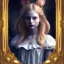 Placeholder: whole portrait of "Alice in the wonderland"in a gold frame rinassence style,Award-winning, detailed eyes, Realistic lighting, cinematic lighting, octane render, 8k ,elegant,smiling, by Chie Yoshii