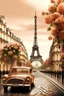 Placeholder: generate Paris skyline florist door women irrigate flowers street with a man and son car rose gold color eiffel tower Vintage landscape