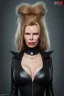 Placeholder: Kim Basinger in black leather gown, evil,energetic, villain, busty, cleavage, curvy, angry, happy, stern look. character design by cory loftis, fenghua zhong, ryohei hase, ismail inceoglu and ruan jia. unreal engine 5, artistic lighting, highly detailed, photorealistic, fantasy