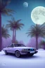 Placeholder: 1980's aesthetic vaporwave palm trees with lighting with moon with audi in the winter snow