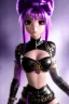 Placeholder: Detailed cute anime Kunoichi girl, purple hair buns, purple bangs, black latex bodysuit, intricate details, full body portrait, keep head in frame, slight smile, black Japanese motif, concept art, highly detailed, digital painting, concept art, sharp focus, illustration, art by Yoji Shinkawa, WLOP and greg rutkowski and alphonse mucha and artgerm and yanjun Chen and Junji ito and Makoto Shinkai, HDR, octane render