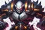 Placeholder: Huge Sion 8k sci-art drawing style, white ghoul, Jaw iron, big muscles, huge hatchet, league of legends them, neon effect, apocalypse, intricate details, highly detailed, high details, detailed portrait, masterpiece,ultra detailed, ultra quality