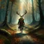 Placeholder: large feyman with antlers walking in the woods fantasy digital art