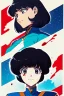 Placeholder: 90s old school anime illustration, sci fi, portrait of a tough female space Captain girl, beautiful symmetrical face, Androgynous, pixie style haircut, sparkling or glittering black hair, pixie cut, blood splattered on her scared, rattled and shook face, space uniform is tattered and ripped with dripping blood, as if she just escaped torture, depraved art, junji ito style, pulp science fiction aesthetic, rotoscoping, violent background and undertone, space battle, feminist art, japanese horror