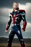 Placeholder: retro portrait image from 1960, sky background, wind, long blonde hair, fighting stance, young Chris Hemsworth, black dress, classic long tight lycra black suit, red cape, gold bracelet and belt, high boots, superhero style, thor classic comic, soft color, highly detailed, unreal engine 5, ray tracing, RTX, lumen lighting, ultra detail, volumetric lighting, 3d, finely drawn, high definition, high resolution.