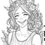 Placeholder: outline art for square smile woman portrait flowers crown coloring page for kids, classic manga style, anime style, realistic modern cartoon style, white background, sketch style, only use outline, clean line art, no shadows, clear and well outlined