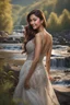 Placeholder: ((full shot body)) photo of the most beautiful artwork in the world featuring model, smiling, , High Detail, Sharp focus, dramatic, photorealistic, ultra sharp, ultra hd, hyper realistic, ultra realistic, ((((dress)))), trending on artstation, sharp focus, studio photo, intricate details, highly detailed, standing in nice pose in country side with river ,water fall ,rocky vally