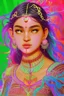 Placeholder: [vaporwave, straws, flows, colorful] Another figure approached. The ornamented headdress and anklets exuded the sound that alerted me. I concluded that it was an Indian girl, which gave me thoughts about my location. She drank and left.