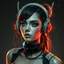 Placeholder: a pretty girl, cybernetic, retro futuristic, aged, damaged, stylised, digital art