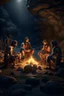 Placeholder: Stone Age men sitting around fire in a cave underground supernatural paranormal abandoned desolated ancient monuments candles night nighttime view unreal engine beauty beautiful the render photography sharp sharpness light lightning effects realistic surrealism surrealistic future futuristic fantasy fantastic artificial intelligence ai digital art artistic artwork wallpaper portrait legend legendary imagine imagination epic iconic cool wow artist mysterious aura atmosphere adventure interest
