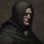 Placeholder: Dnd, fantasy, portrait, only face, archimage, medieval mosaic, ruthless, violent, old, black robe, very slim,