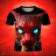 Placeholder: A detailed avatar portrait cute alien animal Figure in a provocative pose holding a symbol of power and wearing headphones Raw gritty Gothic t-shirt design Dark reds and blacks bright bloody red background Distorted or blurred splash imagery that suggests violence and chaos t-shirt design 3D vector art