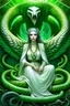 Placeholder: White angel with green makeup on, textured realistic snakes around sitting on a thrown extremly detailed concept art