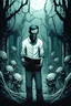 Placeholder: The cover design of the novel is a demon standing among the graves and wearing the white shirt of a psychiatric hospital